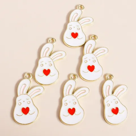 Cartoon Rabbit Alloy Enamel Charms For Jewelry Making DIY Cute Bunny White Gold Drip Oil Pendants For Necklace Bracelet Heart Carrot Vegetable Accessories