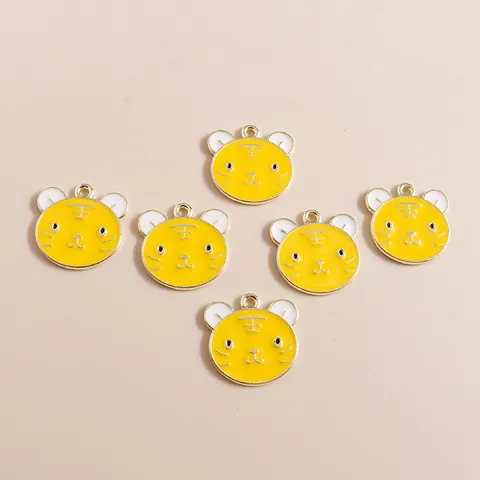Colgantes de Aleación con Cabeza de Tigre Esmaltados de Dibujos Animados para Hacer Joyas DIY Accesorios Amarillo Blanco