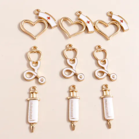Medical Theme Alloy Enamel Charms Nurse Hat Stethoscope Syringe Pendants For DIY Jewelry Making Bracelet Necklace Gifts