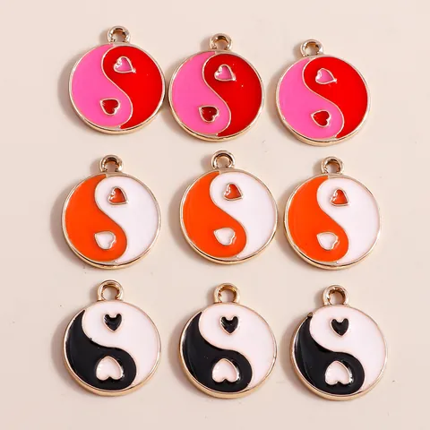 Alloy Enamel Yin Yang Tai Chi Heart Flower Pendants DIY Jewelry Making Findings Chinese Style Heart Yin Yang Charms