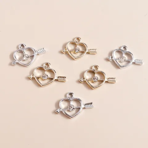 Alloy Rhinestone Cupid Arrow Heart Charms DIY Jewelry Pendants Only (Without Chain) For Valentine Gift Gold Silver Plated