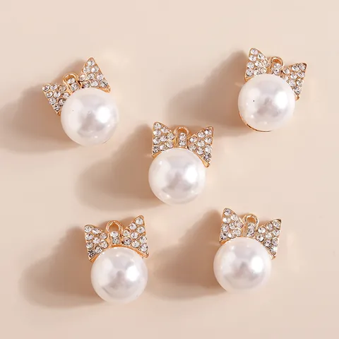 Luxe Zinklegering Strik Parel Hanger Charms Met Strass Voor DIY Sieraden Maken Ketting Oorbellen Accessoires