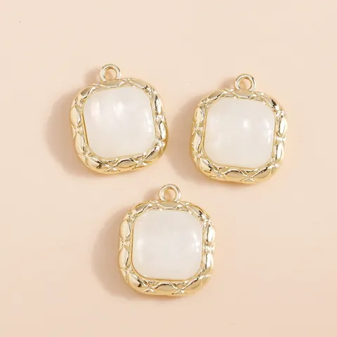 Vierkante Imitatie Kattenoog Kunstparel Hanger Charms Verguld Zinklegering Ruitpatroon DIY Sieraden Maken Accessoires Voor Vrouwen
