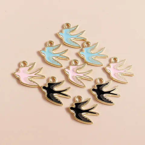 Cartoon Swallow Bird Enamel Pendants Zinc Alloy Oil Dripping Animal Charms Gold Plated DIY Jewelry Making Necklace Accessories For Women