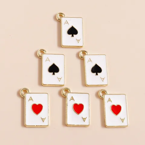 Pendentifs Charmes en Alliage Émaillé Cartes à Jouer As de Cœur et de Pique pour la Fabrication de Bijoux DIY Colliers Bracelets Accessoires Personnalisés
