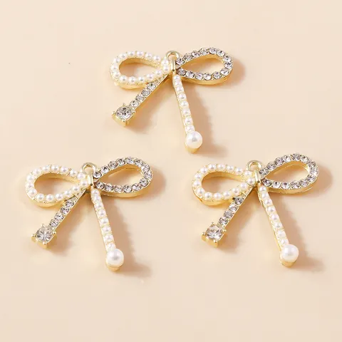 Lussuosi Ciondoli a Fiocco in Lega Con Künstliche Perle Sintetiche e Strass Accessori per Creazione Gioielli DIY Eleganti Ciondoli Oro