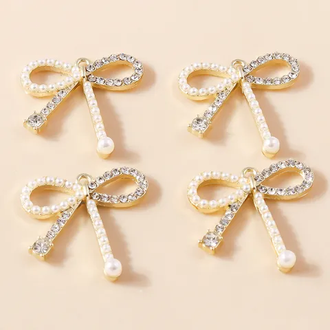 Lussuosi Ciondoli a Fiocco in Lega Con Künstliche Perle Sintetiche e Strass Accessori per Creazione Gioielli DIY Eleganti Ciondoli Oro