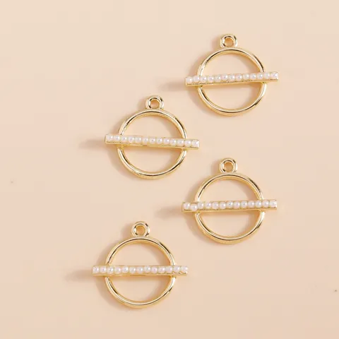 Geometric Round Zinc Alloy Simulated Artificial Pearl Pendant Charms For DIY Jewelry Making Necklaces Earrings Finding Accessory Gold