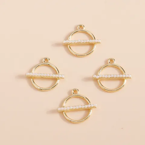 Geometric Round Zinc Alloy Simulated Artificial Pearl Pendant Charms For DIY Jewelry Making Necklaces Earrings Finding Accessory Gold