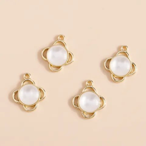 Eenvoudige Luxe Zinklegering Kattenoogsteen Bloem Hanger Alleen (Zonder Ketting) Voor DIY Sieraden Maken Goud Verguld Klaver