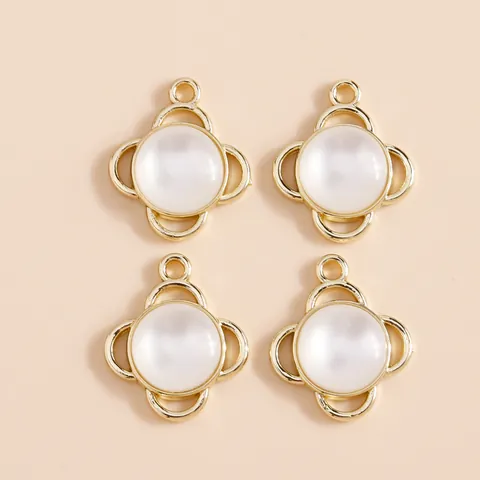 Eenvoudige Luxe Zinklegering Kattenoogsteen Bloem Hanger Alleen (Zonder Ketting) Voor DIY Sieraden Maken Goud Verguld Klaver