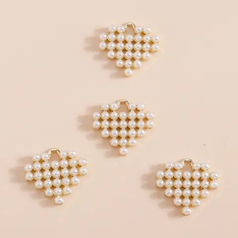Colgante de Corazón con Perlas Artificiales DIY Aleación de Zinc Bañado en Oro Dijes de Perlas Artificiales de Imitación para Fabricación de Collares Pulseras Joyería