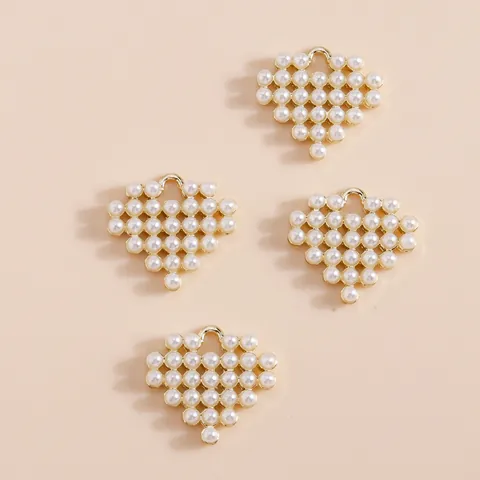 Colgante de Corazón con Perlas Artificiales DIY Aleación de Zinc Bañado en Oro Dijes de Perlas Artificiales de Imitación para Fabricación de Collares Pulseras Joyería
