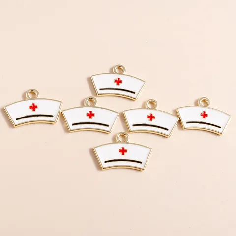 Alloy Enamel Nurse Hat Charms Medical Cross Drip Oil Pendants For DIY Jewelry Making Bracelet Necklace Accessories