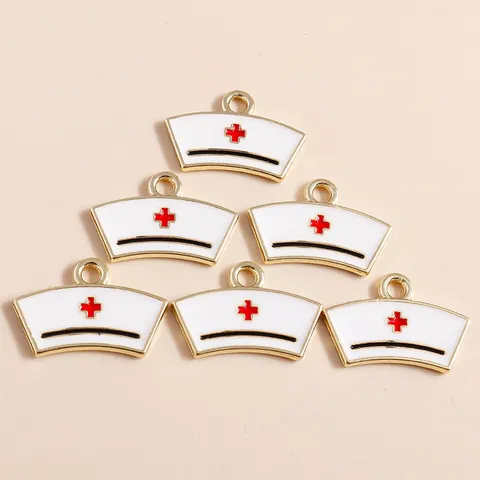 Alloy Enamel Nurse Hat Charms Medical Cross Drip Oil Pendants For DIY Jewelry Making Bracelet Necklace Accessories