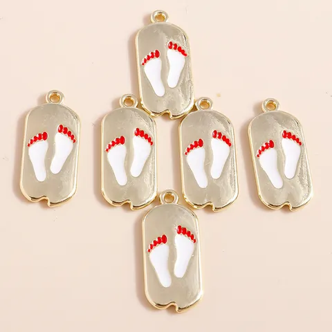 Alloy Enamel Dripping Oil Baby Footprint Pendants Cartoon Gold Tone Metal Charms For DIY Necklace Bracelet Jewelry Making