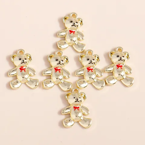 Gold Plated Alloy Enamel Teddy Bear Pendants For DIY Jewelry Making Cartoon Animal Charms For Necklaces Bracelets Crafts