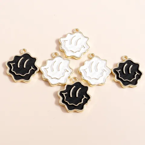 Ciondoli in Lega Smaltata Faccina Sorridente Fiore Bordo Ondulato Espressione Astratta DIY Accessori Per Collana Braccialetto