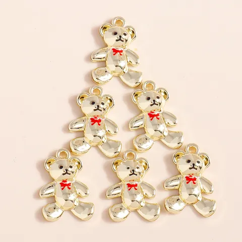 Gold Plated Alloy Enamel Teddy Bear Pendants For DIY Jewelry Making Cartoon Animal Charms For Necklaces Bracelets Crafts