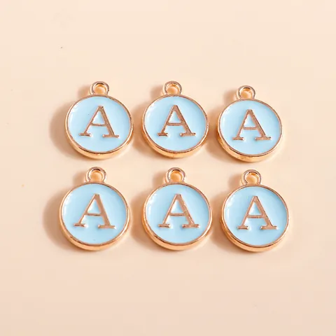 Ronde Emaille Legering Alfabet Letter Hangers Lichtblauw Roségoud Verguld Engelse Letters DIY Sieraden Maken Hangers Voor Vrouwen