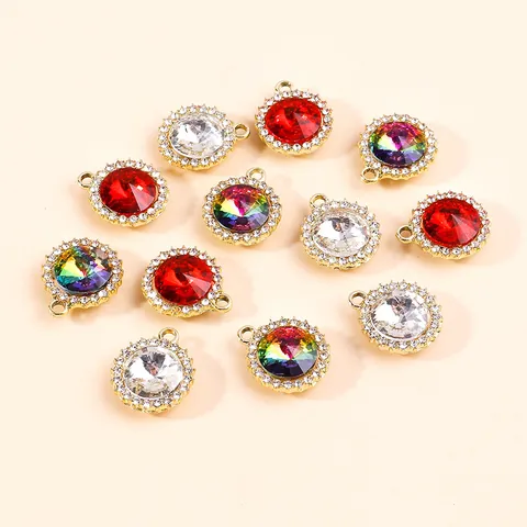 Luxury Alloy Round Faux Gemstone Pendant Rhinestone Halo DIY Jewelry Making Accessories For Necklace Earrings Women
