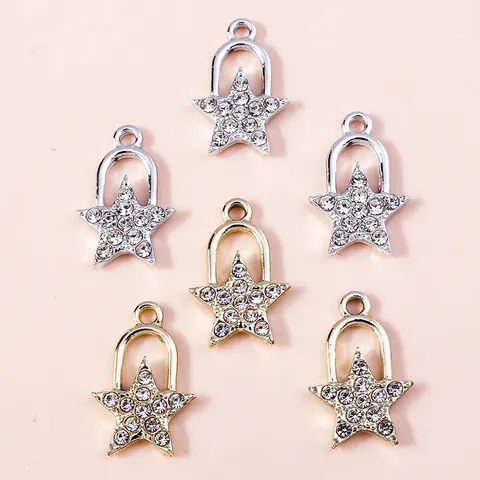 Luxury Zinc Alloy Rhinestone Star Pendants DIY Jewelry Making Accessories Gold Silver Plated Charms For Necklace Bracelet