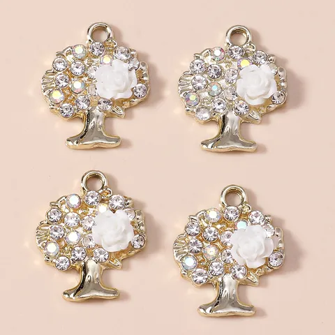 Zinc Alloy Tree Of Life Rose Flower Charms Sparkling Rhinestone Pendants For Jewelry Making DIY Necklaces Bracelets Earrings Women Accessory