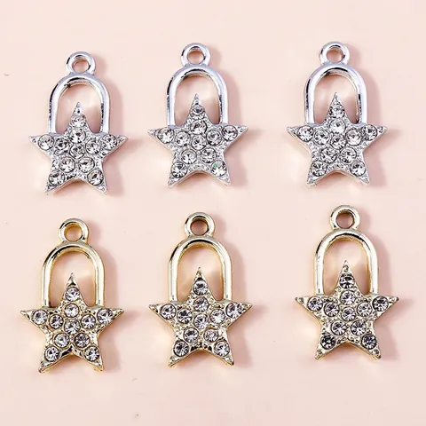 Luxury Zinc Alloy Rhinestone Star Pendants DIY Jewelry Making Accessories Gold Silver Plated Charms For Necklace Bracelet