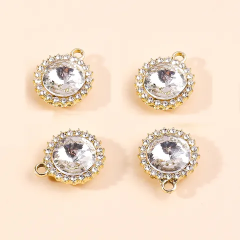 Luxury Alloy Round Faux Gemstone Pendant Rhinestone Halo DIY Jewelry Making Accessories For Necklace Earrings Women