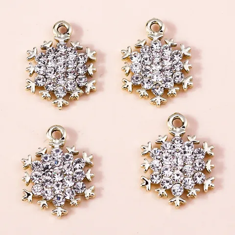 10Pcs Snowflake Pendant Charms For DIY Jewelry Making Alloy Rhinestone Gold Winter Christmas Decorative Hanging Ornaments