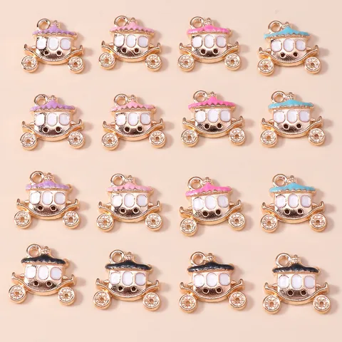 Alloy Enamel Pumpkin Carriage Pendants DIY Jewelry Making Charms Findings Princess Fairy Tale Gold Plated Handcraft Accessories For Necklace Bracelet