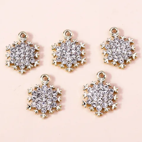 10Pcs Snowflake Pendant Charms For DIY Jewelry Making Alloy Rhinestone Gold Winter Christmas Decorative Hanging Ornaments