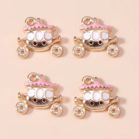 Alloy Enamel Pumpkin Carriage Pendants DIY Jewelry Making Charms Findings Princess Fairy Tale Gold Plated Handcraft Accessories For Necklace Bracelet