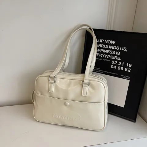 Bolso de Hombro de Cuero PU Brillante Retro para Mujer Gran Capacidad Color Sólido Bolso de Axila Bolso de Mano Tote de Moda
