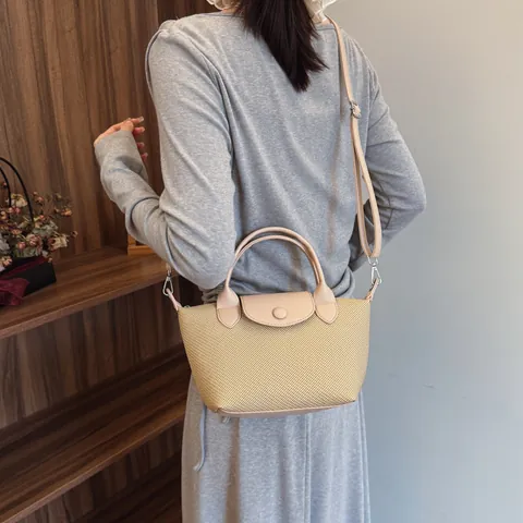Women's French Retro Woven Texture Dumpling Bag PU Leather Small Tote Handbag Shoulder Crossbody Bag With Adjustable Strap