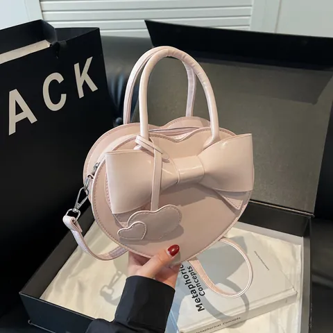 Fashion Heart Shaped PU Leather Handbag With Large Bow Elegant Crossbody Shoulder Bag For Women Sweet Party Purse