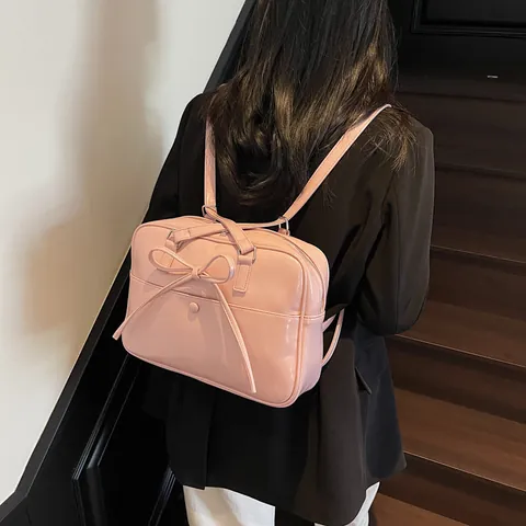 Damen PU Leder Große Kapazität Umhängetasche Schleife Dekoration Vintage College Stil Handtasche Für Tägliches Pendeln Schule
