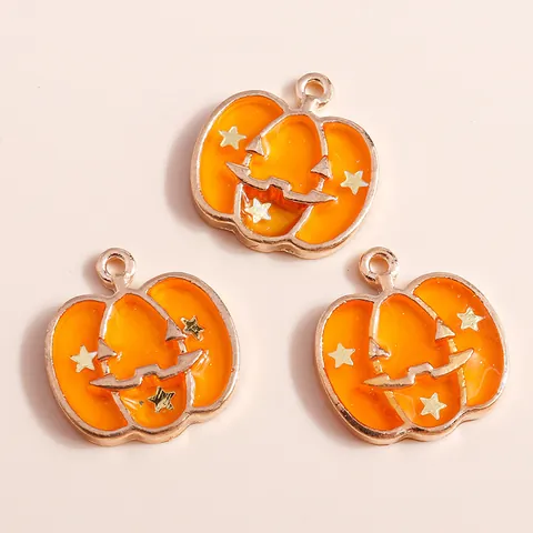 Halloween Pumpkin Enamel Alloy Charms Jack-O-Lantern Star Castle Pattern DIY Jewelry Making Pendants For Necklace Bracelet Earrings Party Decor