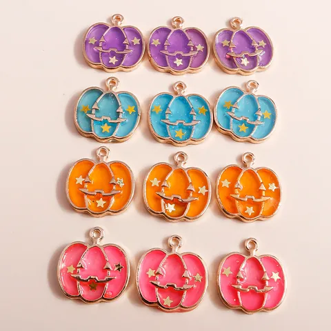 Halloween Pumpkin Enamel Alloy Charms Jack-O-Lantern Star Castle Pattern DIY Jewelry Making Pendants For Necklace Bracelet Earrings Party Decor