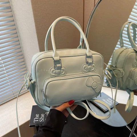 Borsa a Cuscino con Fiocco Design Coreano Grande Capacità Donna in Pelle PU Borsa a Mano Tracolla Zaino Versatile Moda