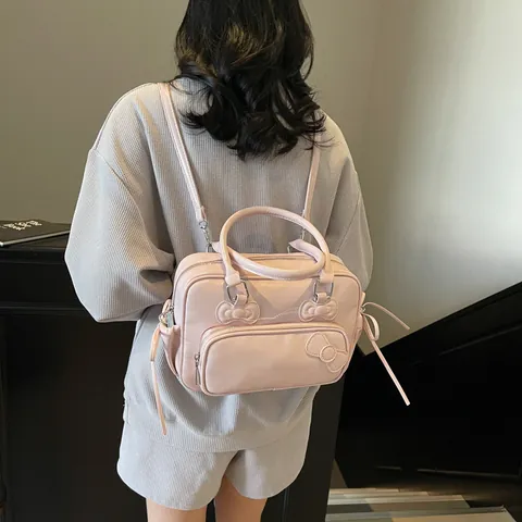 Borsa a Cuscino con Fiocco Design Coreano Grande Capacità Donna in Pelle PU Borsa a Mano Tracolla Zaino Versatile Moda