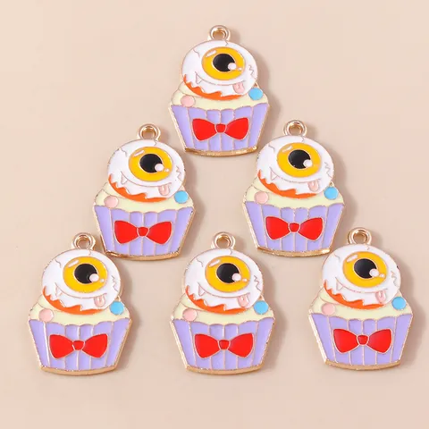 Spooky Halloween Eyeball Cupcake DIY Jewelry Charms Enamel Zinc Alloy Pendants For Bracelet Necklace Making Accessories