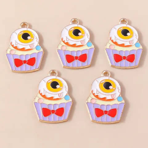 Spooky Halloween Eyeball Cupcake DIY Jewelry Charms Enamel Zinc Alloy Pendants For Bracelet Necklace Making Accessories