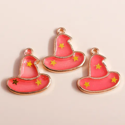 Halloween Enamel Witch Hat Alloy Pendant Pentagram Star Charms For DIY Jewelry Making Earrings Necklace Accessory