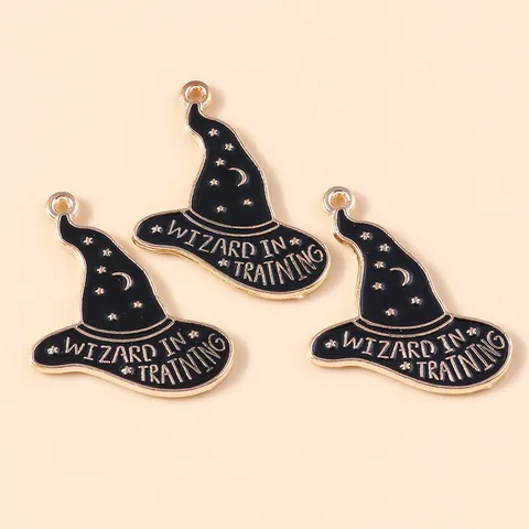 Halloween Tovernaarshoed Emaille Hanger Zinklegering Magische Heksenhoed Charms Met Maan Ster Patroon Voor DIY Sieraden Maken Accessoires