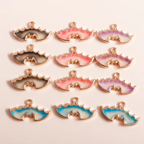 Alloy Bat Wing Charms With Gradient Enamel Glitter For Halloween Jewelry Making DIY Necklace Earrings Pendant Accessories