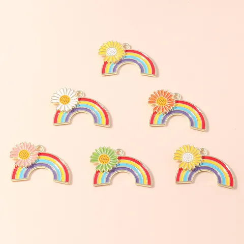 Zinklegering Emaille Regenboog Madeliefje Bloem Bedeltjes Voor DIY Ketting Armband Oorbellen Sieraden Maken Accessoires