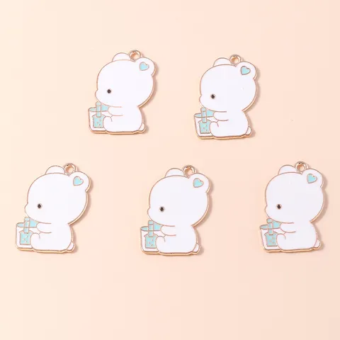 Alloy Enamel Cartoon Bear Drinking Milk Tea Charms Pendants DIY Jewelry Making Findings Accessories Cute Animal Drip Oil Dangle