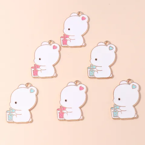 Alloy Enamel Cartoon Bear Drinking Milk Tea Charms Pendants DIY Jewelry Making Findings Accessories Cute Animal Drip Oil Dangle