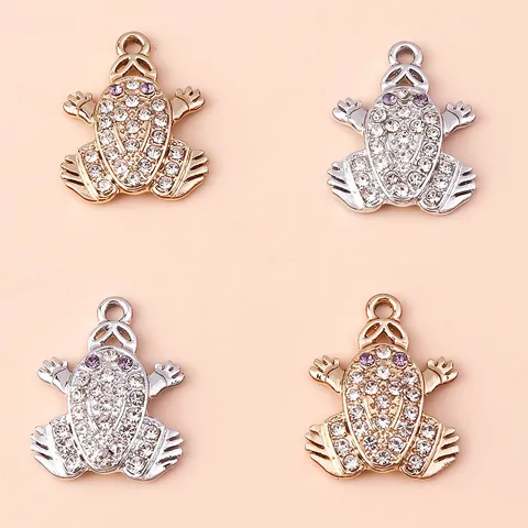 Frog Shaped Alloy Rhinestone Charms For DIY Jewelry Making Purple Eyes Shiny Animal Pendants Gold Silver Plated Jewelry Craft Findings